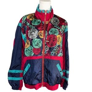 Active Frontier Vintage 90s Windbreaker Jacket Coin Print Colorblock Magenta L